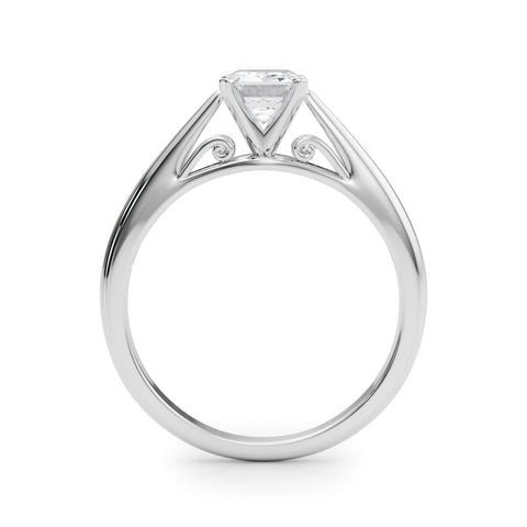 Platinum Radiant Solitaire Diamond Engagement Ring with Cathedral Setting and Four-Prong Mount on a Classic Band