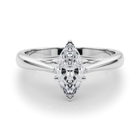 White gold Marquise Solitaire Diamond Engagement Ring with Cathedral Setting and Four-Prong Mount on a Classic Band