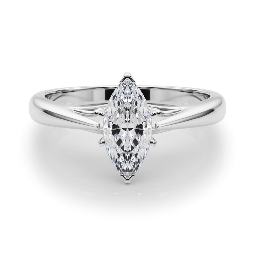 Platinum Marquise Solitaire Diamond Engagement Ring with Cathedral Setting and Four-Prong Mount on a Classic Band