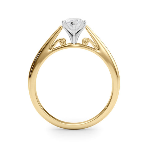 Yellow gold Marquise Solitaire Diamond Engagement Ring with Cathedral Setting and Four-Prong Mount on a Classic Band