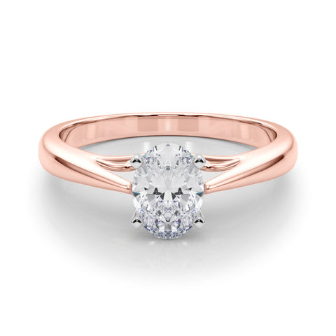 Rose gold Oval Solitaire Diamond Engagement Ring with Cathedral Setting and Four-Prong Mount on a Classic Band