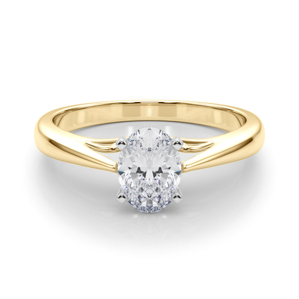 Yellow gold Oval Solitaire Diamond Engagement Ring with Cathedral Setting and Four-Prong Mount on a Classic Band