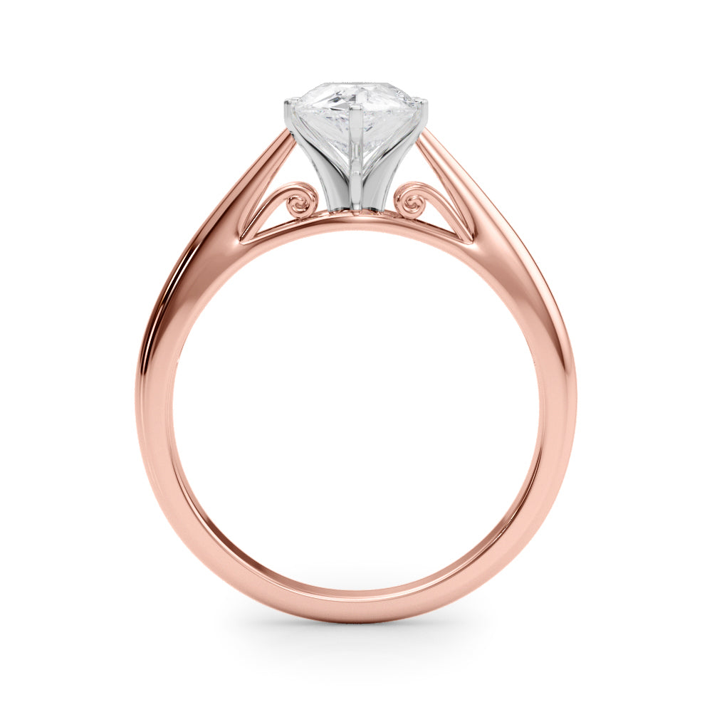 Rose gold Pear Solitaire Diamond Engagement Ring with Cathedral Setting and Four-Prong Mount on a Classic Band