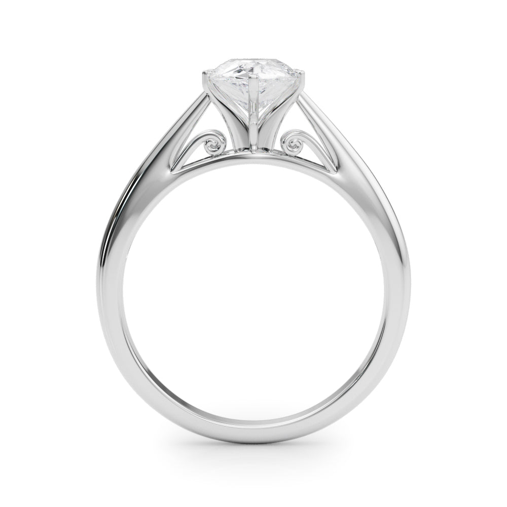 Platinum Pear Solitaire Diamond Engagement Ring with Cathedral Setting and Four-Prong Mount on a Classic Band
