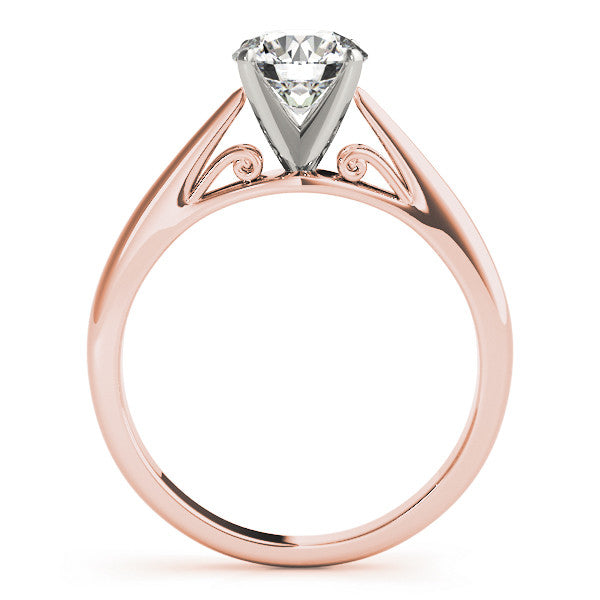 Rose gold Heart Solitaire Diamond Engagement Ring with Cathedral Setting and Four-Prong Mount on a Classic Band