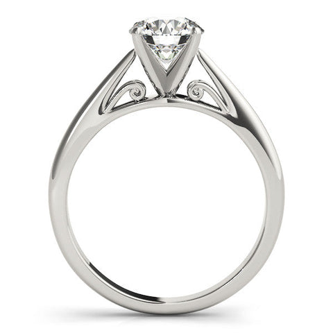 Platinum Round Solitaire Diamond Engagement Ring with Cathedral Setting and Four-Prong Mount on a Classic Band