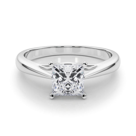 White gold Princess Solitaire Diamond Engagement Ring with Cathedral Setting and Four-Prong Mount on a Classic Band