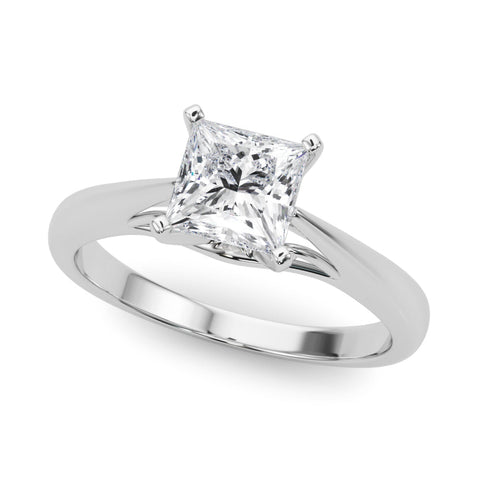 Platinum Princess Solitaire Diamond Engagement Ring with Cathedral Setting and Four-Prong Mount on a Classic Band