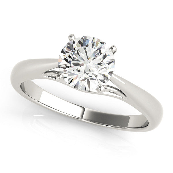Platinum Round Solitaire Diamond Engagement Ring with Cathedral Setting and Four-Prong Mount on a Classic Band