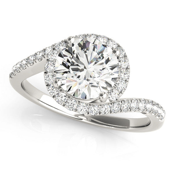 White gold Round Halo Twist Band Solitaire Prong Setting Ring