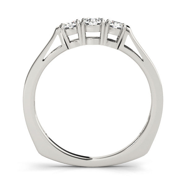 Silver Three-Stone Round Cut Diamond Channel Set Band with Prong Setting