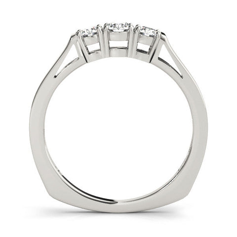 Silver Three-Stone Round Cut Diamond Channel Set Band with Prong Setting