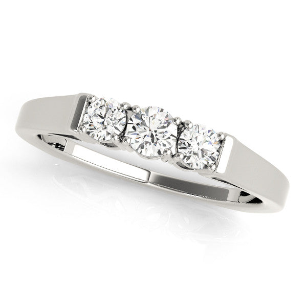 Silver Three-Stone Round Cut Diamond Channel Set Band with Prong Setting