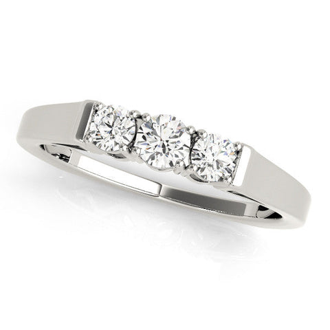 Silver Three-Stone Round Cut Diamond Channel Set Band with Prong Setting