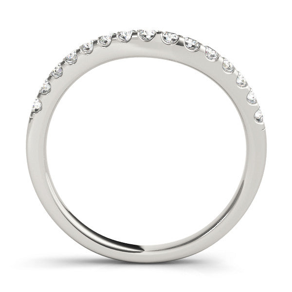 Platinum Pavé Round Diamond Curved Wedding Band with Prong Setting