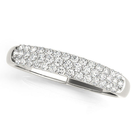 Silver Three-Row Pave Round Diamond Eternity Band with Shared Prong Setting