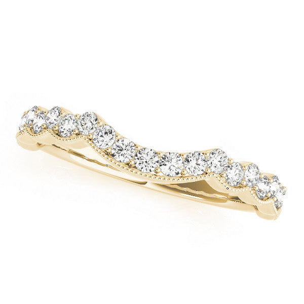 Yellow gold Scalloped Diamond Round Cut Eternity Band with Pavé Setting
