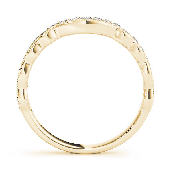 Yellow gold Scalloped Diamond Round Cut Eternity Band with Pavé Setting