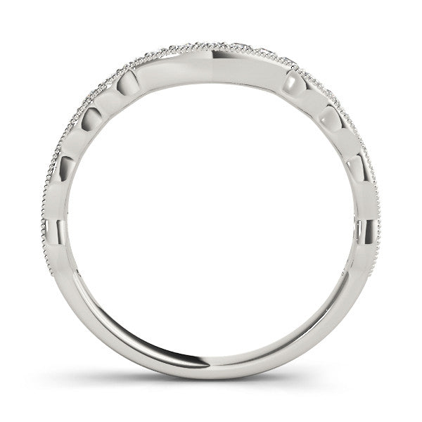 Silver Scalloped Diamond Round Cut Eternity Band with Pavé Setting