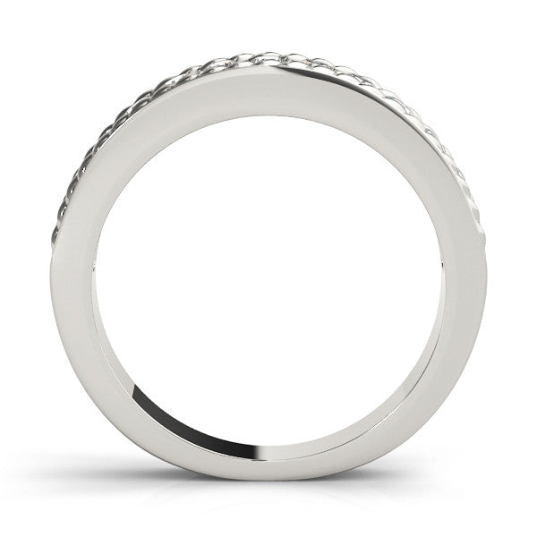 Silver Channel Set Round Diamond Milgrain Edge Band
