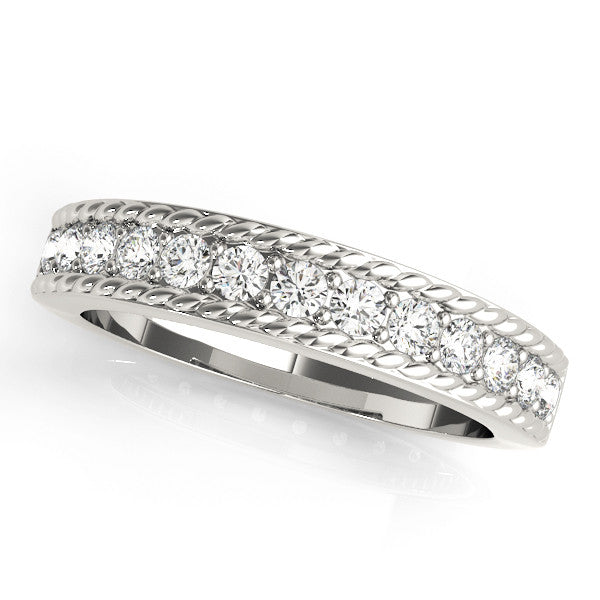 Silver Channel Set Round Diamond Milgrain Edge Band
