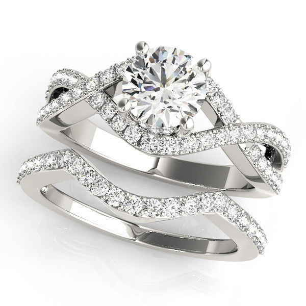 White gold Round Solitaire Twist Band Pavé Diamond Engagement Ring