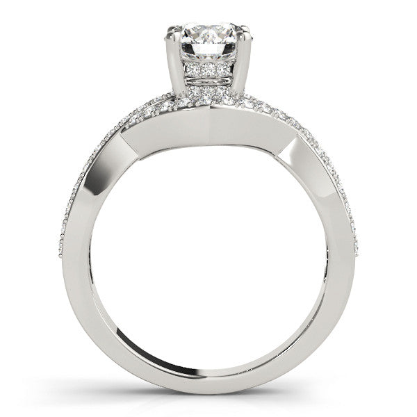 White gold Round Solitaire Twist Band Pavé Diamond Engagement Ring