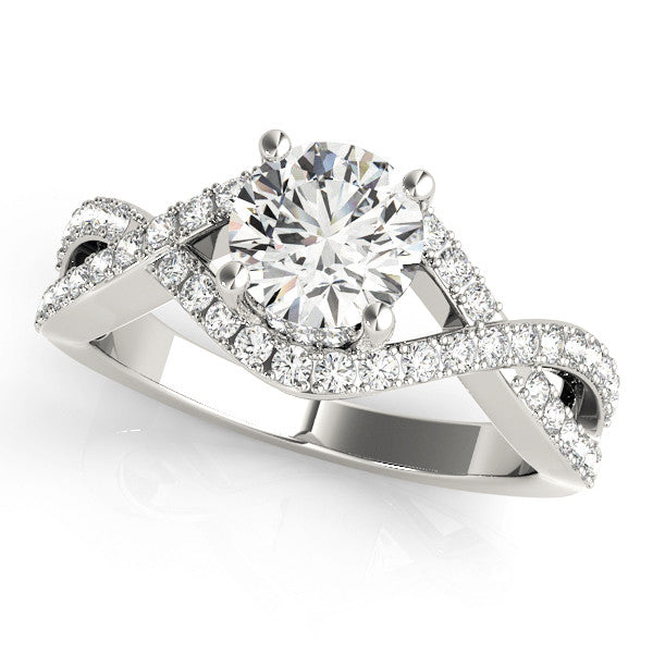 Platinum Round Solitaire Twist Band Pavé Diamond Engagement Ring