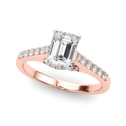 Rose gold Radiant Solitaire Diamond Ring with Pavé Band and Four-Prong Setting