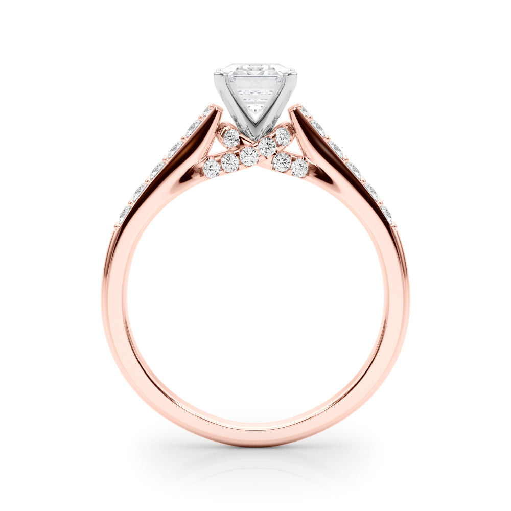 Rose gold Radiant Solitaire Diamond Ring with Pavé Band and Four-Prong Setting