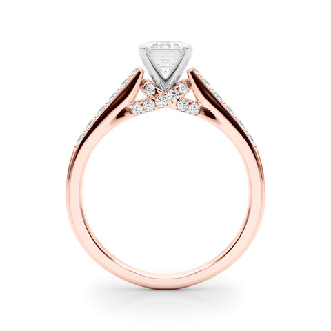 Rose gold Radiant Solitaire Diamond Ring with Pavé Band and Four-Prong Setting