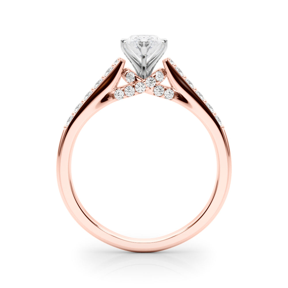 Rose gold Marquise Solitaire Diamond Ring with Pavé Band and Four-Prong Setting
