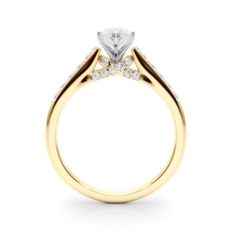 Yellow gold Marquise Solitaire Diamond Ring with Pavé Band and Four-Prong Setting