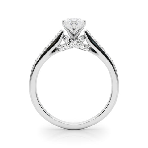 Platinum Marquise Solitaire Diamond Ring with Pavé Band and Four-Prong Setting
