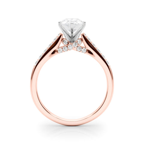 Rose gold Pear Solitaire Diamond Ring with Pavé Band and Four-Prong Setting