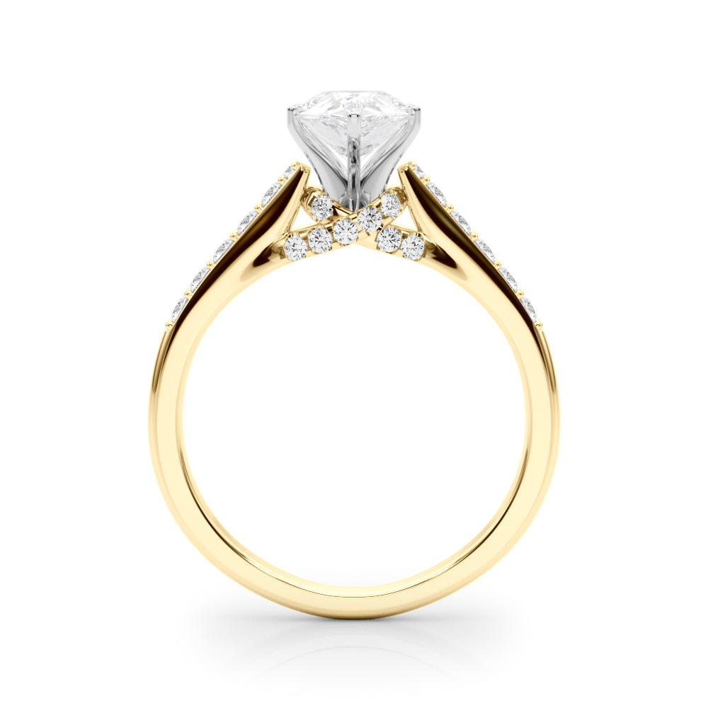 Yellow gold Pear Solitaire Diamond Ring with Pavé Band and Four-Prong Setting