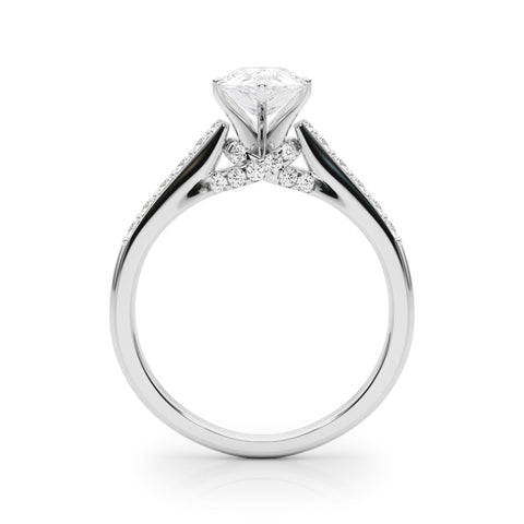 Platinum Pear Solitaire Diamond Ring with Pavé Band and Four-Prong Setting