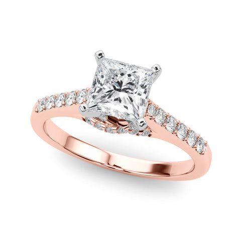 Rose gold Oval Solitaire Diamond Ring with Pavé Band and Four-Prong Setting