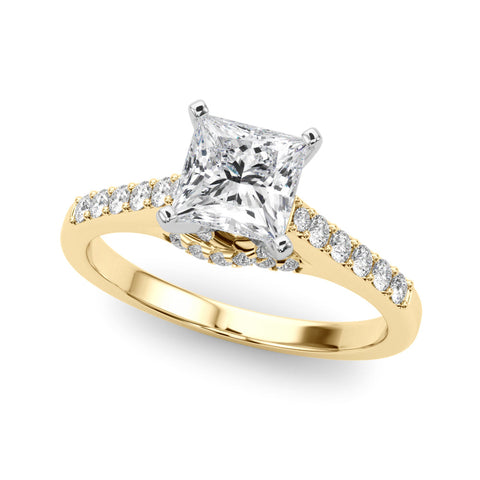 Yellow gold Oval Solitaire Diamond Ring with Pavé Band and Four-Prong Setting
