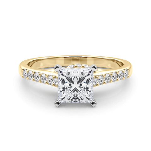 Yellow gold Oval Solitaire Diamond Ring with Pavé Band and Four-Prong Setting