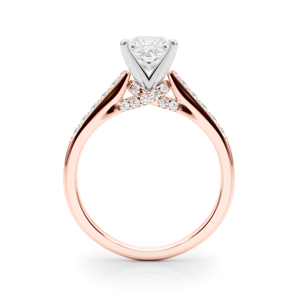 Rose gold Heart Solitaire Diamond Ring with Pavé Band and Four-Prong Setting