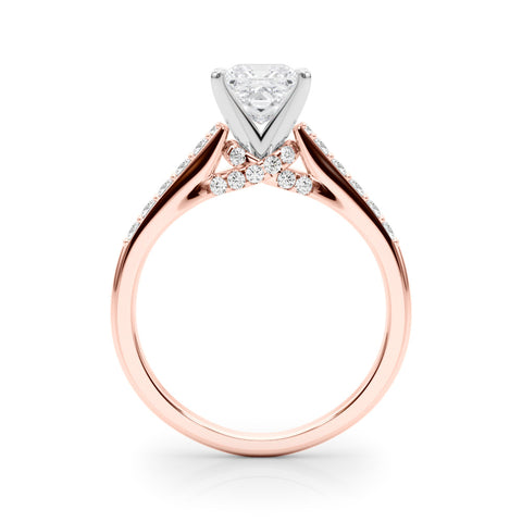 Rose gold Princess Solitaire Diamond Ring with Pavé Band and Four-Prong Setting
