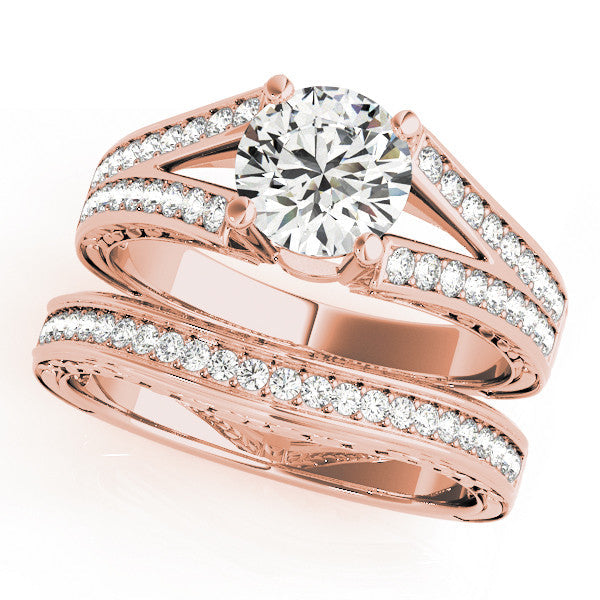 Rose gold Round Cut Split Shank Pave Diamond Ring with Four-Prong Setting