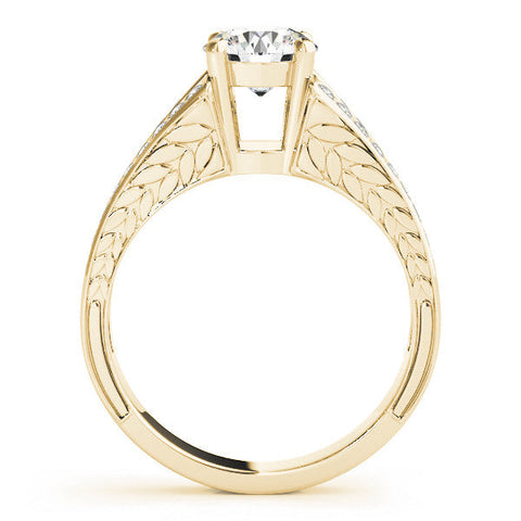 Yellow gold Round Cut Split Shank Pave Diamond Ring with Four-Prong Setting