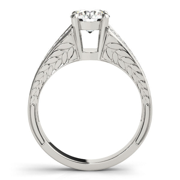 Platinum Round Cut Split Shank Pave Diamond Ring with Four-Prong Setting