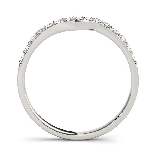 Silver Pavé Round Diamond Curved Band with Prong Setting