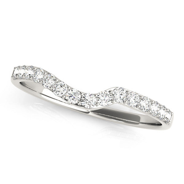 Silver Pavé Round Diamond Curved Band with Prong Setting