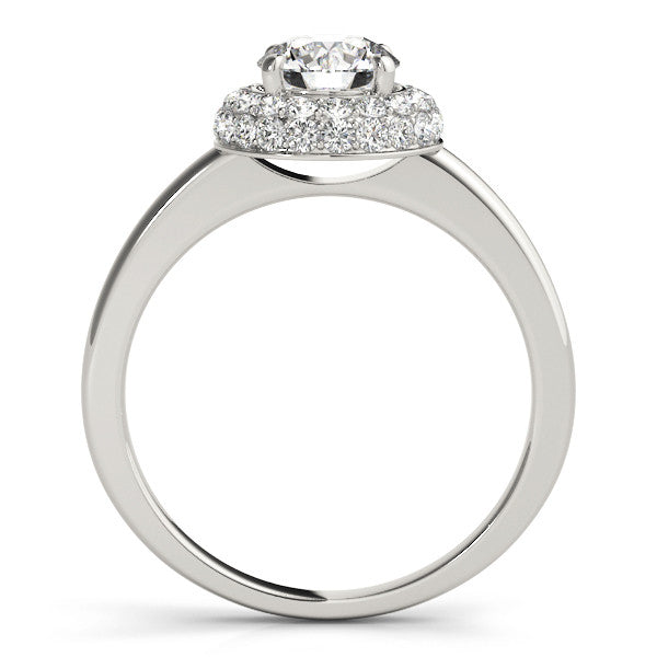 White gold Round Halo Diamond Engagement Ring with Solitaire Band and Four-Prong Setting
