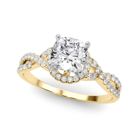 Yellow gold Cushion Halo Twist Band Solitaire Prong Setting Ring