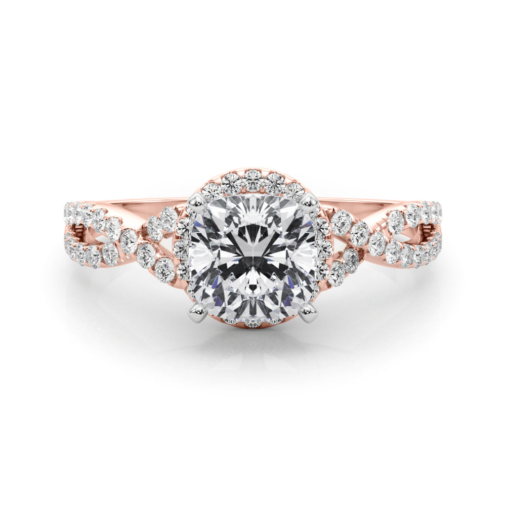 Rose gold Cushion Halo Twist Band Solitaire Prong Setting Ring